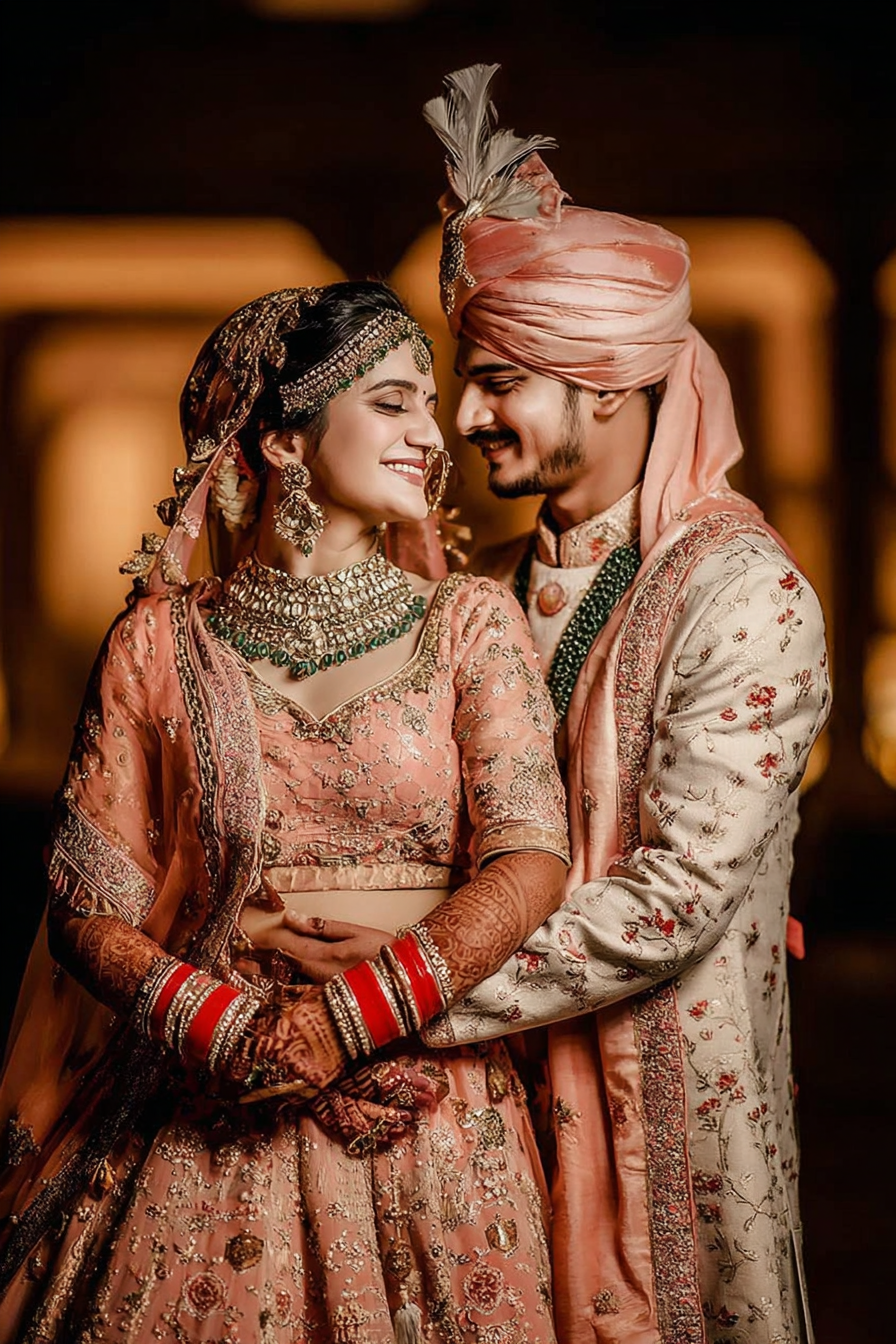 A couple wearing traditional wedding attire
